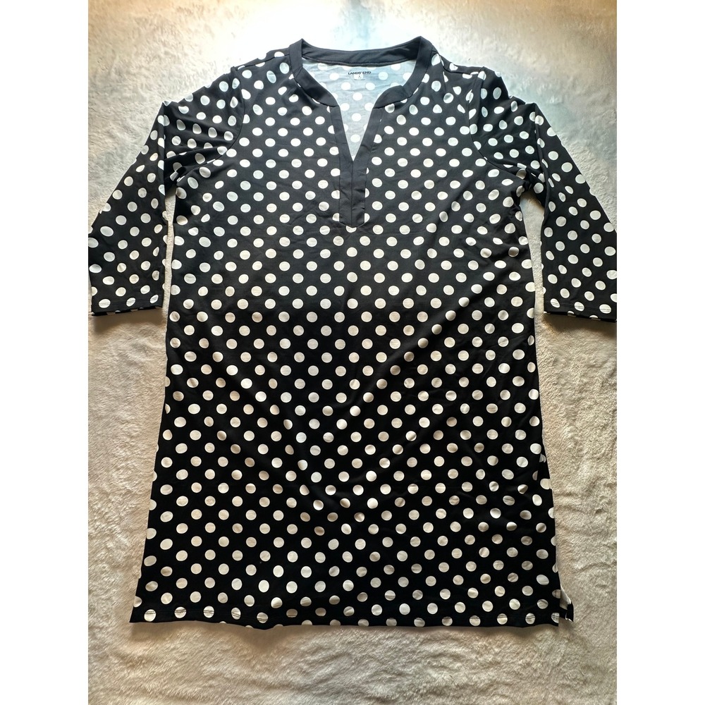Lands End Black White Polka Dot Swim Cover Up Dress Large‎ 14-16 515396 - 6